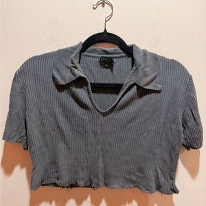 J. Crew Silk Charcoal Ribbed Crop Top